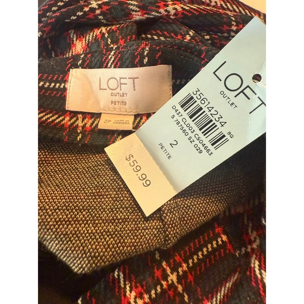 LOFT O y2k Petite Plaid A Line Mini‎ Skirt 2P Red Black preppy academia whimsi